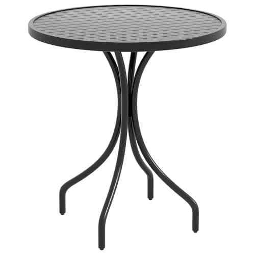 Image of Outsunny Φ66cm Garden Side Table, Round Bistro Coffee Table, Outdoor Patio Table with Steel Frame and Slat Tabletop for Balcony and Porch, Black