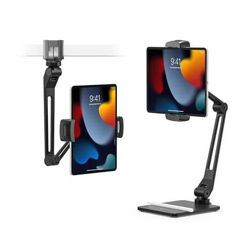 Image of Twelve South HoverBar Duo iPad Stand (2nd Gen) - Adjustable Tablet Stand for Desk with Weighted Base & Clamp Attachment for Mounting, Tablet Holder, Foldable Tablet Desk Stand, Fits All iPads, Black