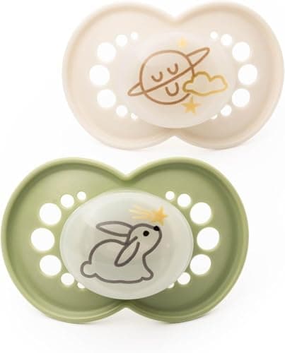 Image of MAM Latex Original Night Soothers | 6-18 Months | Glow in The Dark Dummies | Comes in Dummy Steriliser Case | Baby Accessories | Cream/Green (Various Designs)