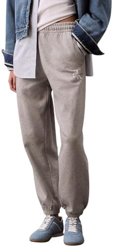 Image of Calvin Klein Women’s Monologo French Terry Joggers with Elasticated Waistband, Grey (Heroic Grey Heather), L