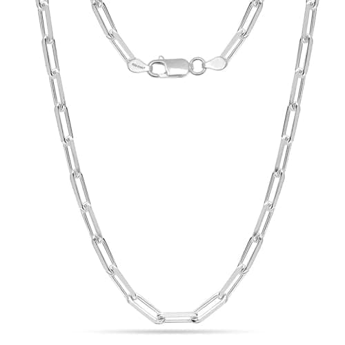 Image of LeCalla 925 Sterling Silver Italian 4.5 MM Diamond-Cut PaperClip Link Chain Necklace for Women 18 Inches