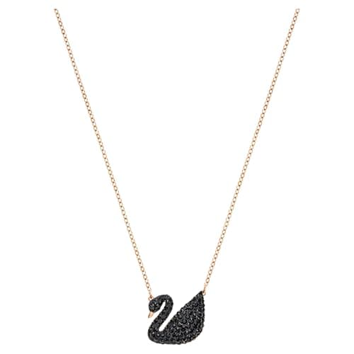 Image of Swarovski Iconic Swan pendant, Swan, Medium, Black, Rose gold-tone plated