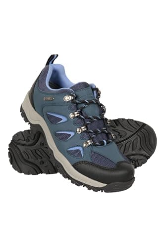 Image of Mountain Warehouse Adventurer Womens Waterproof Walking Shoes - Synthetic & Mesh Upper Shoes with Cushioned Footbed & Deep Lugs - Spring Summer, Hiking & Outdoors Navy Adult Shoe Size 7