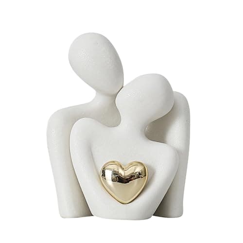 Image of Difistik Romantic Couple Statue,Couple Hugging Statue Figurines Ornaments | Abstract Sculpture Small Shelf Ornaments for Living Room | White Ornaments Gifts for Wedding Anniversary (White)