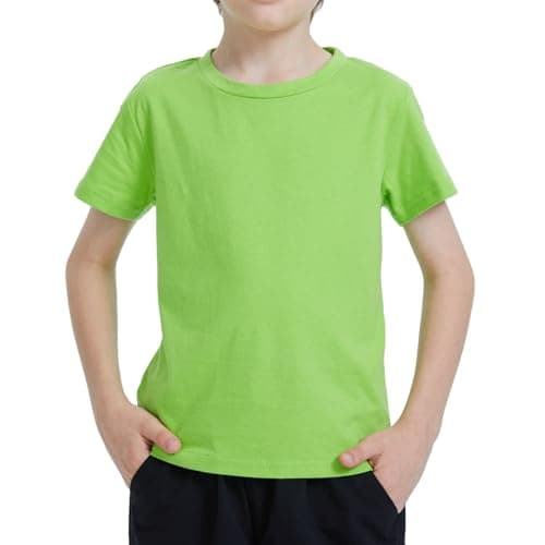 Image of Ewbob Kids Cotton Plain T-Shirt Lightweight T Shirt Short Sleeve Boys Girls Breathable Tee Tops for Children Classic Casual Unisex Shirts for Age 3-14 Years(C14-Green-3-4Y)