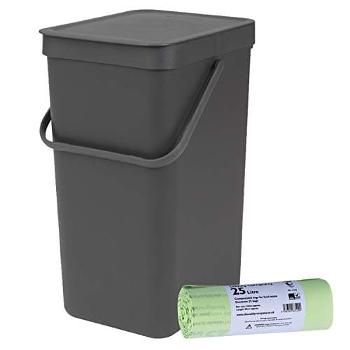 Image of Sort & Go Waste Bin - 16L - Grey & 25 Caddy Company 25L Bags (1 Roll)