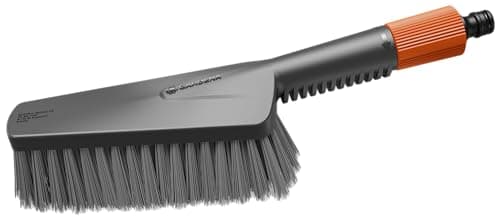 Image of Gardena Cleansystem Hand-Held Brush M soft Medium-size cleaning brush with hose connection, flat body, for smaller, sensitive surfaces outside, with water-flow regulation (18841-20)