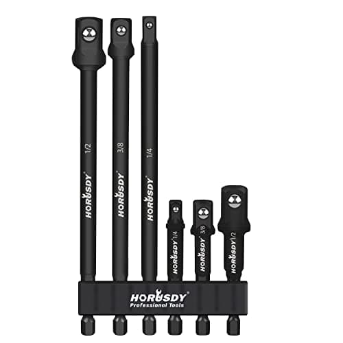 Image of HORUSDY Impact Socket Adapter | 6-Piece | 1/4" 3/8" 1/2" Impact Driver Socket Adapter | 3-Inch and 6-Inch Long | Hex Shank | Chrome Vanadium Steel
