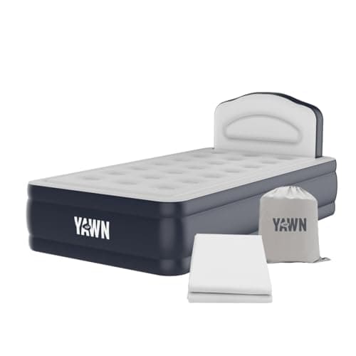 Image of YAWN AIR Deluxe Self-Inflating Airbed with Custom Fitted Sheet Included - Single Size - Great Guest Bed, Camping Mattress - Built-in Pump & Headboard - Available in UK Single, Double & King