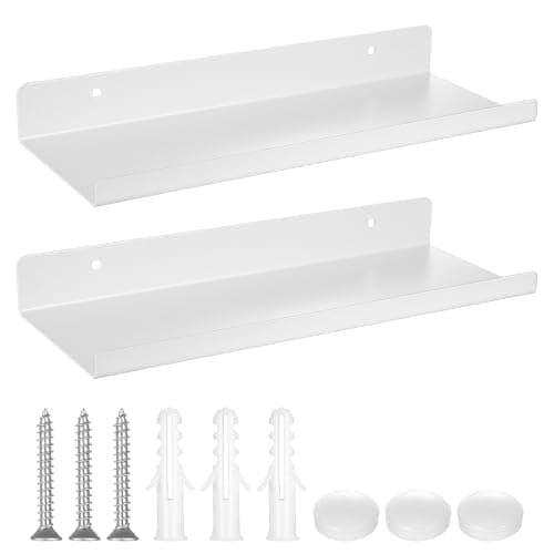 Image of QJKEJI 2 Pcs Floating Shelves for Wall Shelves, Small Shelf for Walls, Small Floating Shelf, Wall Mounted Display Racks Spice Rack for Bedroom Bathroom Kitchen, 11.81x4.52x1.37 (White)