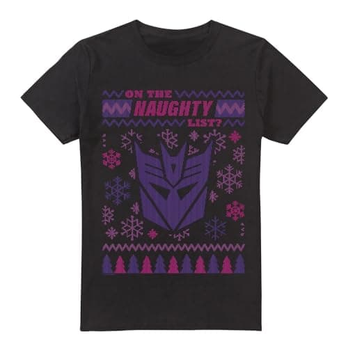 Image of Cotton Soul Transformers Decepticons Naughty List Christmas Jumper Unisex T Shirt, Black, Medium
