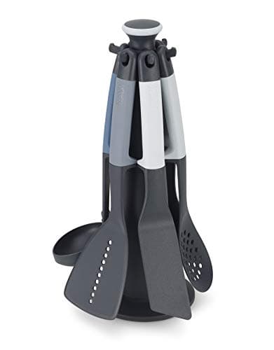 Image of Joseph Joseph Elevate - Kitchen Tools & Gadgets Carousel 6-Piece Utensil Set with Rotating Stand, Ergonomic Silicone Handles, Non Stick Head- Sky Blue