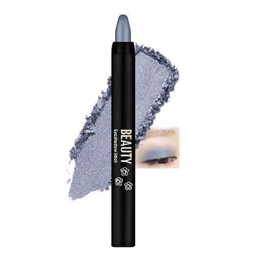 Image of Cool-Toned Shimmering Blue-Grey Eyeshadow Pencil Stick - Creamy Waterproof Long-Lasting Eye Makeup for Smoky Gradient Metallic Sheen, Smooth Blendable Formula for Day & Evening Looks