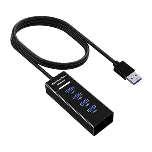 Image of 4 Port USB 3.0 Hub Splitter, Ultra Slim USB Extender, 5Gbps Hub for Laptop, Windows PC, Mac, Printer, External Hard Drive, Mobile Devices with 1M Cable, Multi-Port High-Speed Data Transfer Splitter