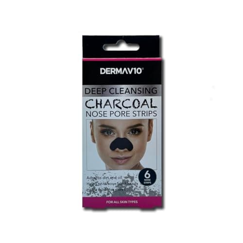 Image of Derma V10 Charcoal Nose Pore Strips, Pack Of 6 Strips, Unclogs Pores, Removes Blackheads, Deep Cleaning, Draws Out Impurities, Absorbs Dirt And Oil, Enriched With Witch Hazel