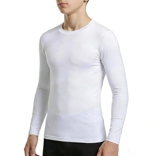 Image of viiotu Boys Long Sleeve Compression Shirts,Kids Athletic Base Layer Top for Boys Football Basketball Running Sports,Quick Dry Breathable Activewear (UK, Age, 7 Years, 8 Years, Regular, White)