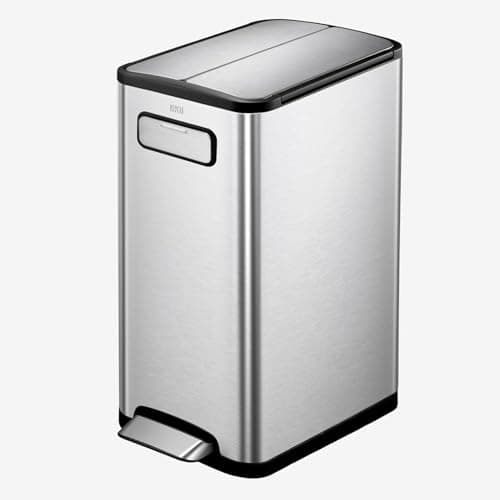 Image of EKO Ecofly Recycling Bin 20 + 20 Litre, Dual Compartment Pedal Bin with Soft Close and Stay Close Lid, Perfect for Kitchen & Home, Stainless Steel