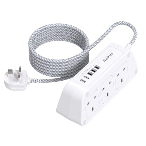 Image of 3M Extension Cable, Extension Lead with 6 Way Outlets 5 USB, 3250W Overload Protection, 3M Braided Extension cord, Surge Protection Plug Extension Socket