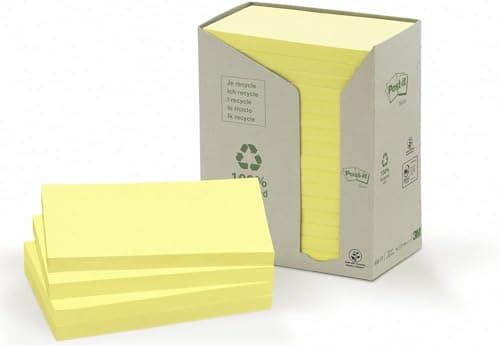 Image of Post-it Recycled Notes, Canary Yellow, 76 mm x 127 mm, 100 Sheets/Pad, 16 Pads/Pack