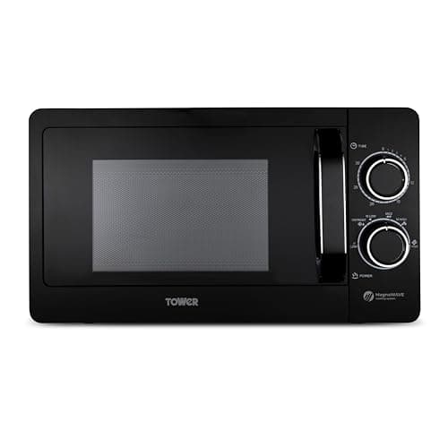 Image of Tower T24042BLK Manual Microwave with Sleek Mirror Door, 800W, 20L, Black & Chrome