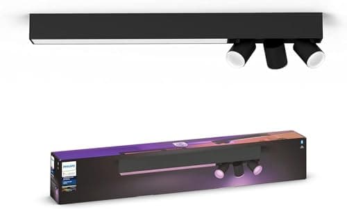 Image of Philips Hue Centris White and Colour Ambiance Smart Ceiling Bar Light, 3X SpotLights [GU10 Spot] with Bluetooth, Black. Works with Alexa, Google Assistant and Apple HomeKit.