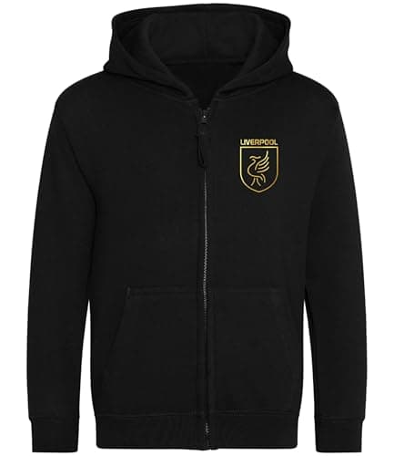 Image of Cyclops Print Liverpool Football LiverBird Crest Design ZIP HOODIE Kids BLACK Age 12