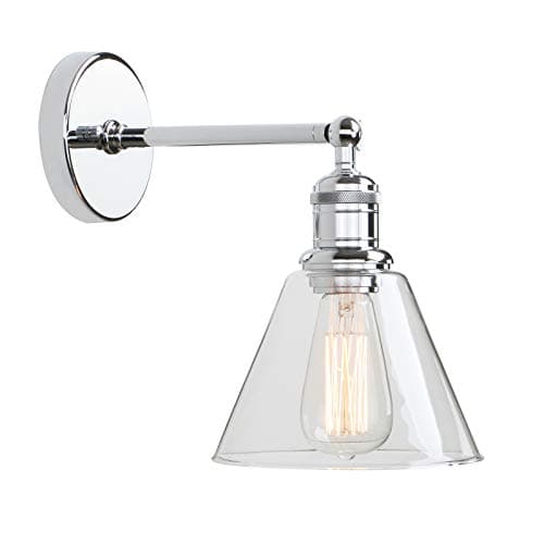Image of Lighting Vintage Loft Bar Wall Lights, Chrome Sconce Wall Lamp Fittings with with Tapered Clear Glass Shade for Kitchen island Bedroom Cafe Corridor Restaurant