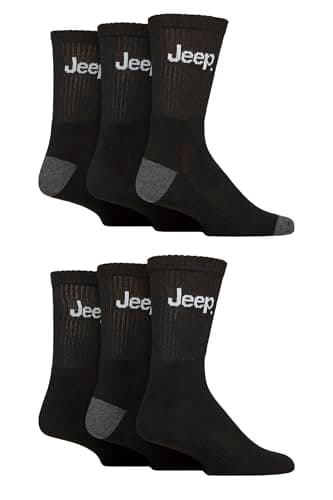 Image of Jeep Mens Sports Socks Crew Length Leisure Regular Cushioned Gym Fitness 6 Pair Multipack 6-11 Black
