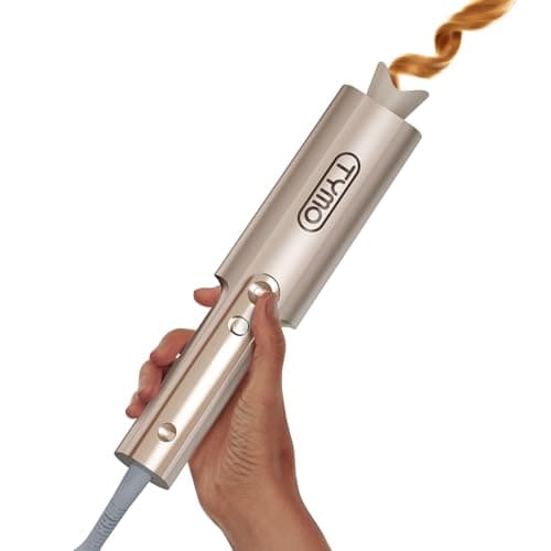 Image of TYMO CurlPro Plus Hair Curler Automatic Rotating - Long Barrel Curling Wand for Long Hair, Ceramic Curling Iron for Women, Anti-Scald, Tangle-Free, 600M Ionic, Dual Voltage, UK Plug, Gold, 25 mm