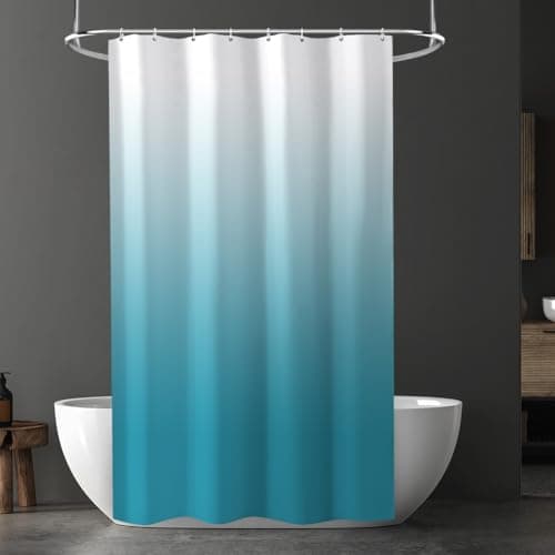 Image of URAQT Shower Curtain Anti Mould, Waterproof Polyester Bathroom Curtains, Resistant Bathroom Shower Curtain with 12 Hooks, Upgrade Bathtub Curtains for Shower Stall, 120 x 200 cm, Gradient Lake Blue