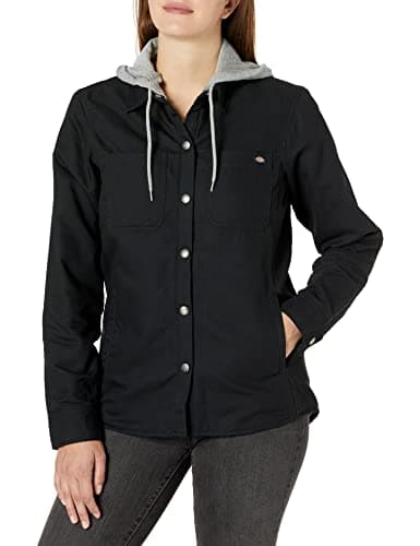 Image of Dickies Women's Duck Hooded Shirt Jacket, Black, Large