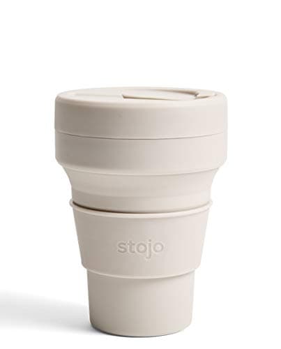 Image of STOJO On-The-Go Collapsible Coffee Cup - 12oz / 355ml - Reusable & Foldable Silicone Travel Mug with Lid - Portable, Pocket Size - Dishwasher Safe - Oat
