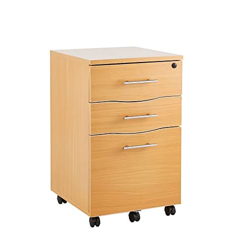 Image of Filing Cabinet 3 Drawer Mobile Pedestal with Suspension File Hangers, Beech, 42cm Wide x 43.5cm deep x 68cm Tall by MMT