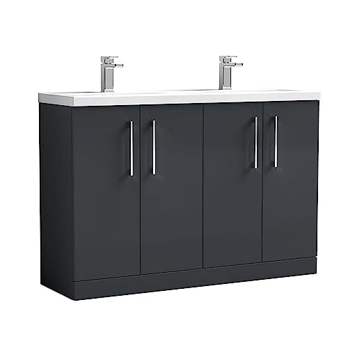 Image of nuie ARN1403F Arno Floor Standing 4 Door Vanity Unit & Double Ceramic Basin, 1200mm, Soft Black