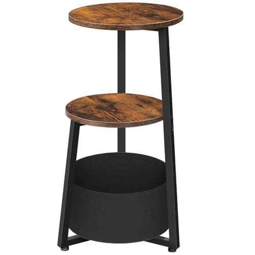 Image of HOOBRO Round Side Table, 3 Tier Bedside Table with Storage Shelves, Accent Small Corner Table Compact Sofa Side Tables for Small Space in Living Room, Bedroom Rustic Brown EBFB169BZ01