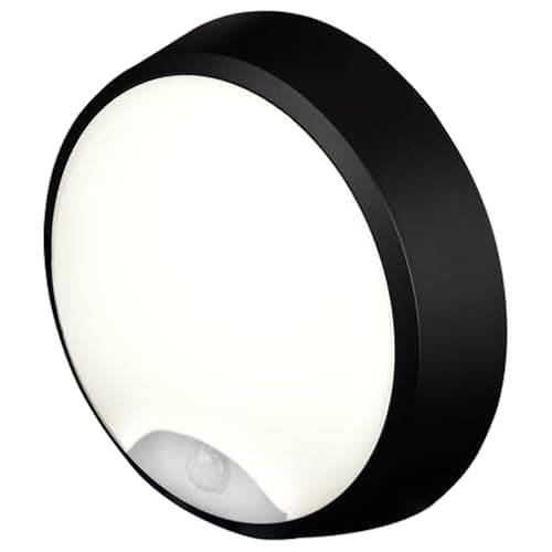 Image of 4lite Pylus Outdoor Round Wall Light (Black) 1100lm Motion Sensor Bulkhead IP54 LED Integrated Exterior Light - 4L2/3214/PIR - 4Yr Guarantee