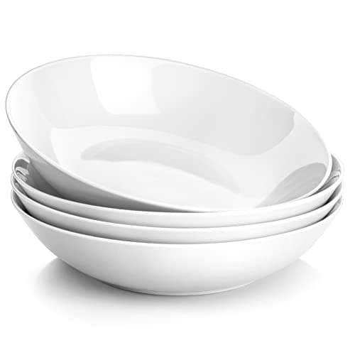 Image of MALACASA, Series Regular, 8'' Pasta Bowl, Porcelain Salad Pasta Bowl, Large Ceramic White Soup Bowl Set, Serving Plates for Salad Pasta Soup Fruit, Microwave Dishwasher Safe, Set of 4