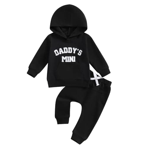 Image of Geagodelia Toddler Baby Boy Clothes Outfits Embroidered Daddy's Mini Hoodie Jumper Sweatshirt Trouser Jogger Fall Winter Clothing Tracksuit (Black, 2-3 Years)