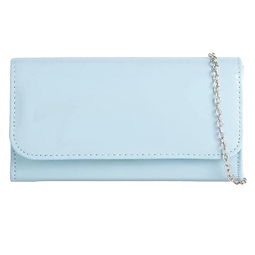 Image of fi9® Plain Patent Wedding Ladies Party Prom Evening Clutch Hand Bag Purse (Pale Blue/Serenity)