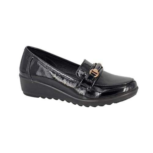 Image of Boulevard Women's L 407 Saddle Trim Wedge Heel Shoes (Black, UK Footwear Size System, Adult, Women, Numeric, Medium, 7)