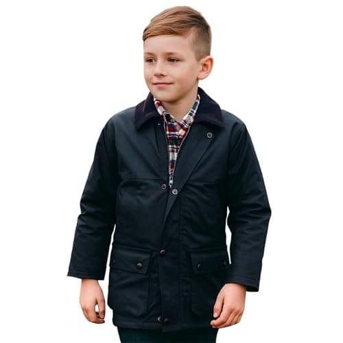 Image of Game Technical Apparel Kids Quilted Wax Jacket with Detachable Hood – Waterproof Outdoor Rain Coat, Padded & Windproof – Boys & Girls Country Wear