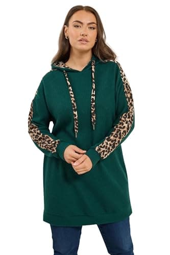 Image of Yours Curve Leopard Print Trim Hoodie - Women's - Plus Size Curve Green