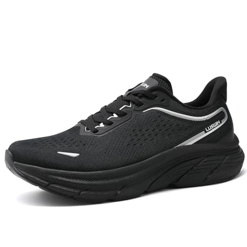 Image of Men's Road Running Shoes Walking Athletic Trainers Lightweight Comfortable Cushioning Non-Slip Breathable Sneakers Black EU43