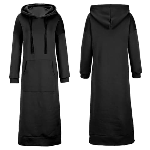 Image of amropi Women's Maxi Long Sweatshirt Dress Top Hooded Pullover Long Sleeve Hoodie Black,S