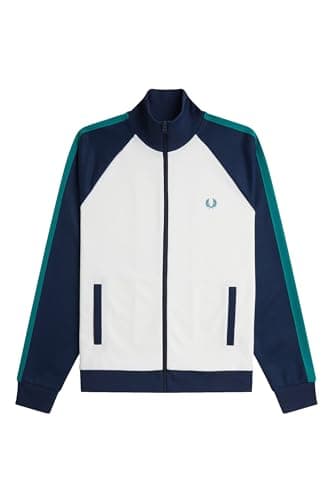 Image of Fred Perry Contrast Sleeve Track Top Jacket, Snow White (UK, Alpha, L, Regular, Regular, Snow White)