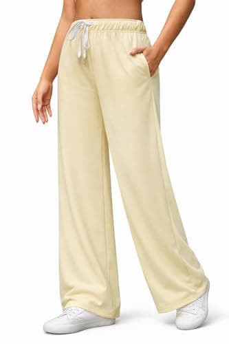 Image of Decorie Women Wide Leg Trousers Summer Baggy Joggers & Straight Leg Sweatpants Tracksuit Bottoms (Apricot,M)
