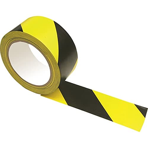 Image of Black/Yellow Hazard Warning Tape | Adhesive 48mm x 33m Tape | Barrier Marking | Social Distancing | Floor Marking | Caution Tape | 36 Roll