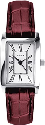 Image of Sekonda Classic Ladies Quartz Watch with White Dial Analogue Display and Burgundy Strap 40343