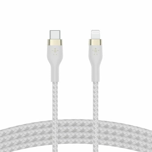 Image of Belkin BoostCharge Pro Flex Braided USB Type C to Lightning Cable (1M/3.3FT), MFi Certified 20W Fast Charging PD Power Delivery for iPhone 14/14 Plus, 13, 12, Pro, Max, Mini, SE, iPad and More -White