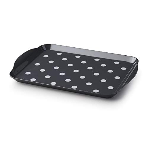 Image of Zeal Melamine Food Serving Tray with Handles and Lipped Edges, Dotty Polka Dot Serving Lap Tray 30 x 21cm, Dary Grey